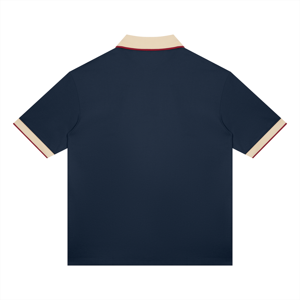 Unisex Color Block Polo Shirt in navy blue with apricot, alternate angle
