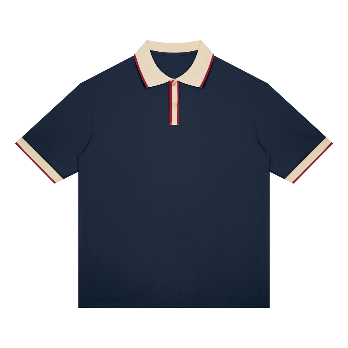 Unisex Color Block Polo Shirt in navy blue with apricot