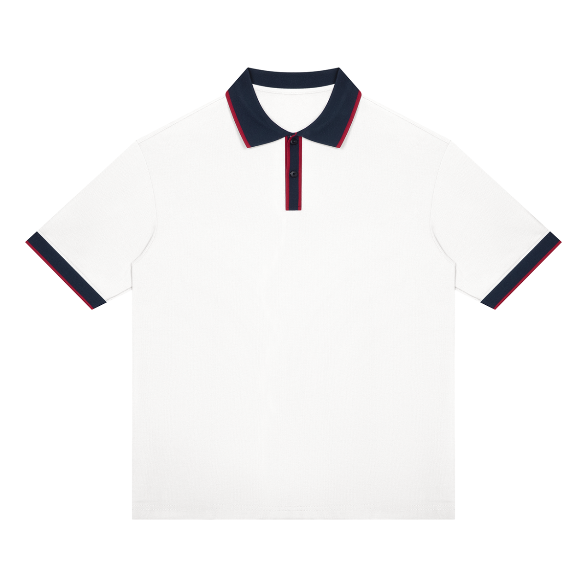Unisex Color Block Polo Shirt in white with navy blue