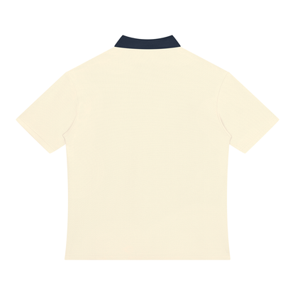 Unisex Color Block Quarter-Zip Polo Shirt in apricot with navy blue, alternate angle