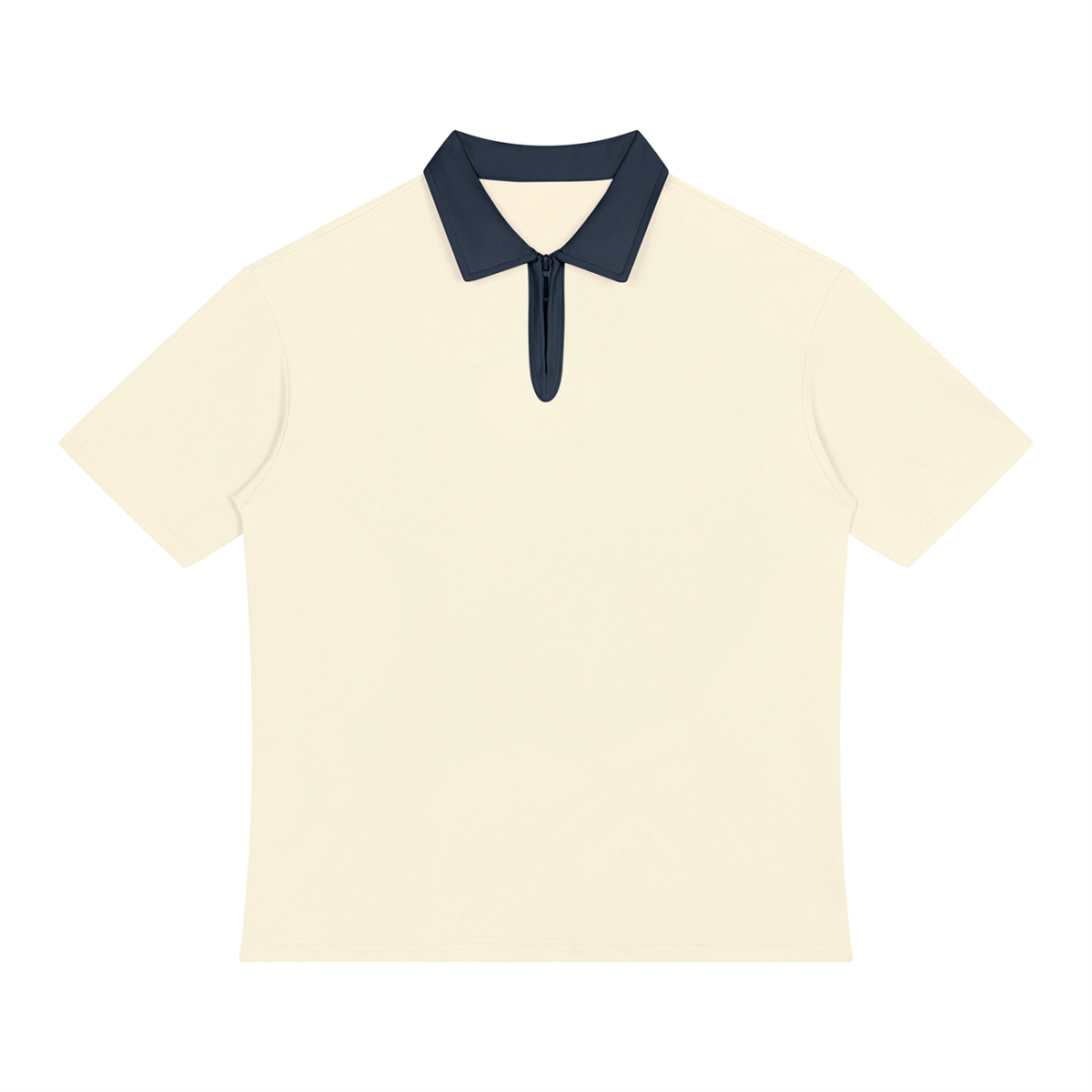 Unisex Color Block Quarter-Zip Polo Shirt in apricot with navy blue