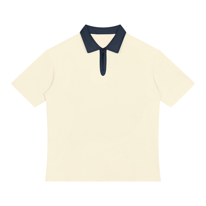 Unisex Color Block Quarter-Zip Polo Shirt in apricot with navy blue
