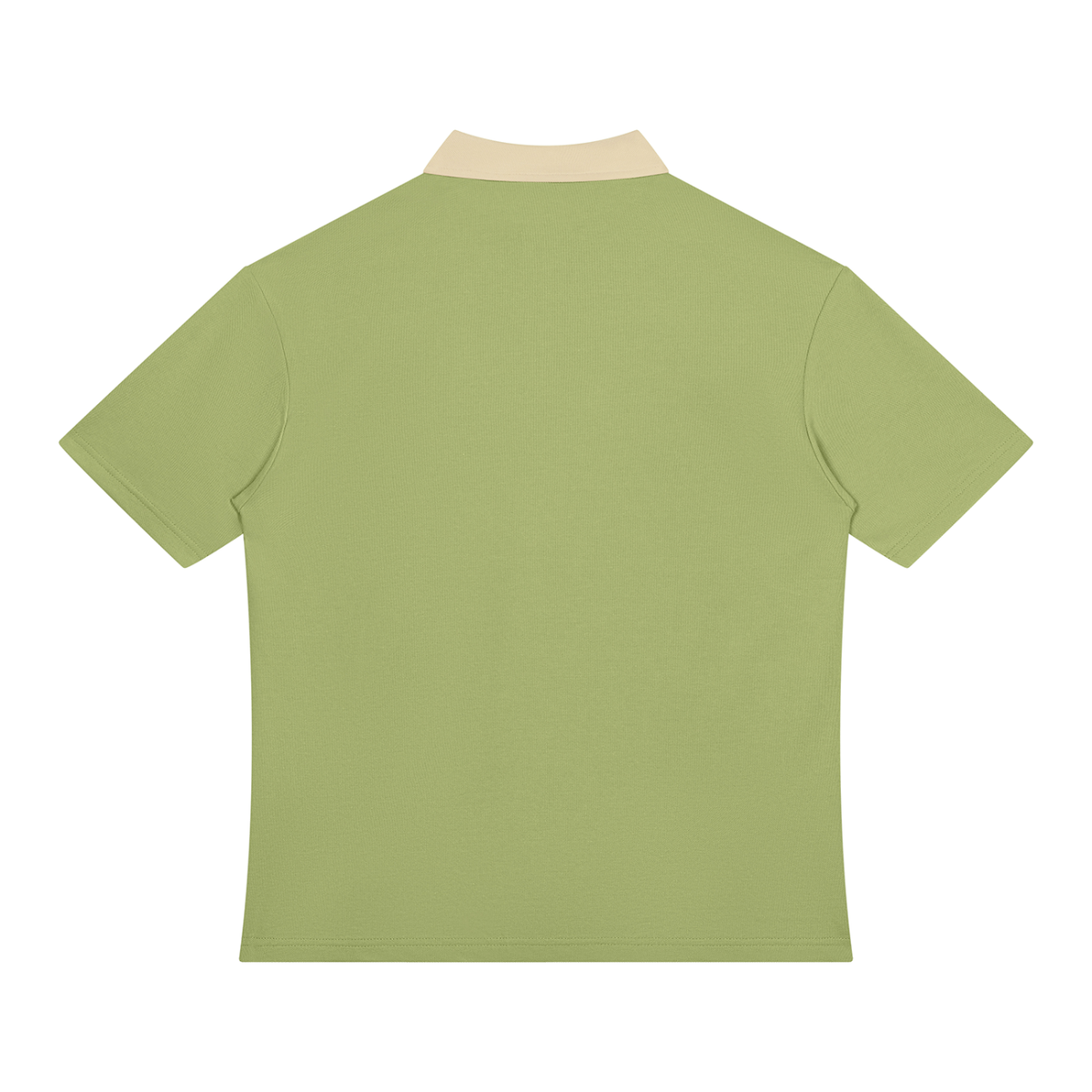 Unisex Color Block Quarter-Zip Polo Shirt in avocado green with beige camel, alternate angle