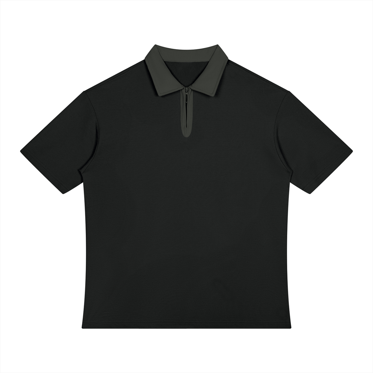 Unisex Color Block Quarter-Zip Polo Shirt in black with gray