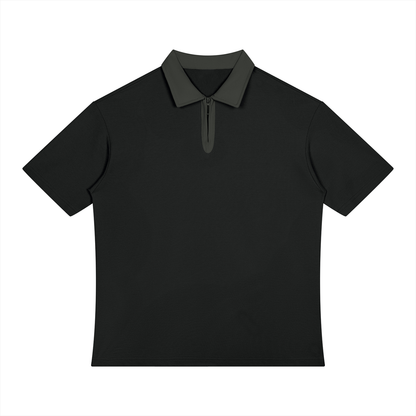 Unisex Color Block Quarter-Zip Polo Shirt in black with gray
