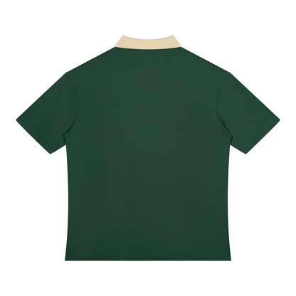 Unisex Color Block Quarter-Zip Polo Shirt in blackish green with apricot, alternate angle