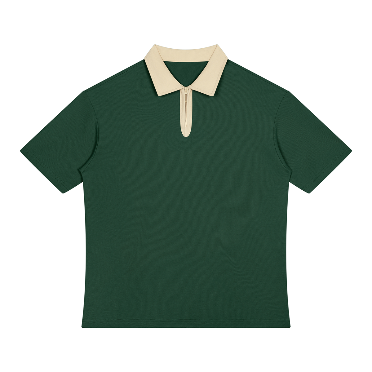 Unisex Color Block Quarter-Zip Polo Shirt in blackish green with apricot