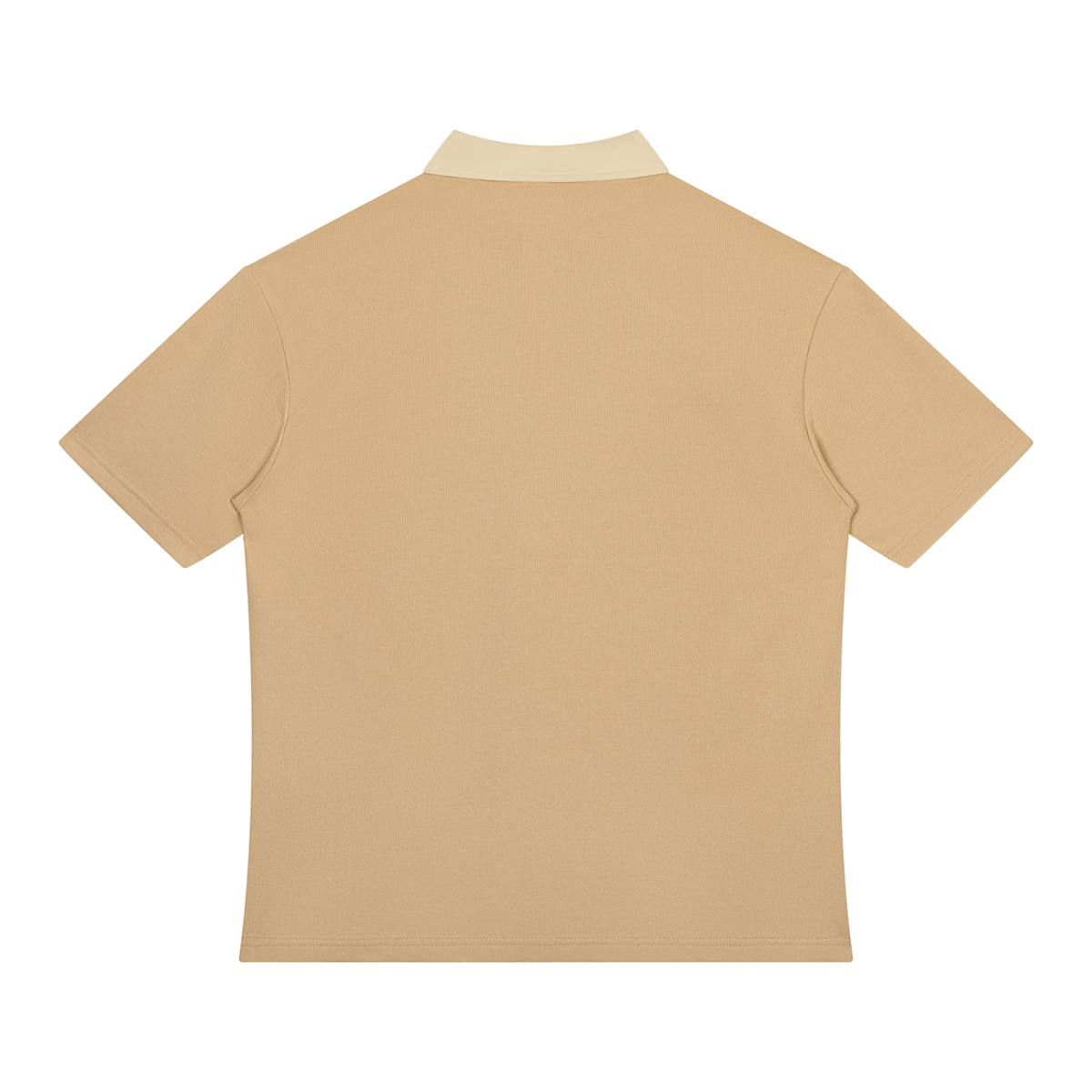 Unisex Color Block Quarter-Zip Polo Shirt in khaki with beige camel, alternate angle