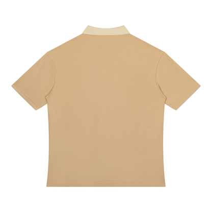 Unisex Color Block Quarter-Zip Polo Shirt in khaki with beige camel, alternate angle