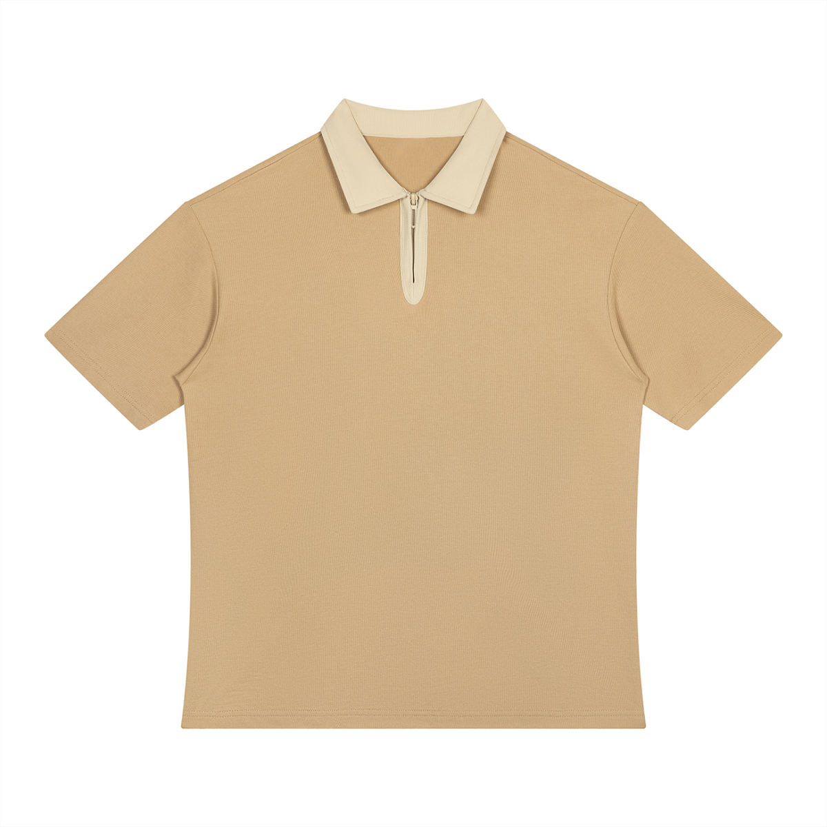 Unisex Color Block Quarter-Zip Polo Shirt in khaki with beige camel