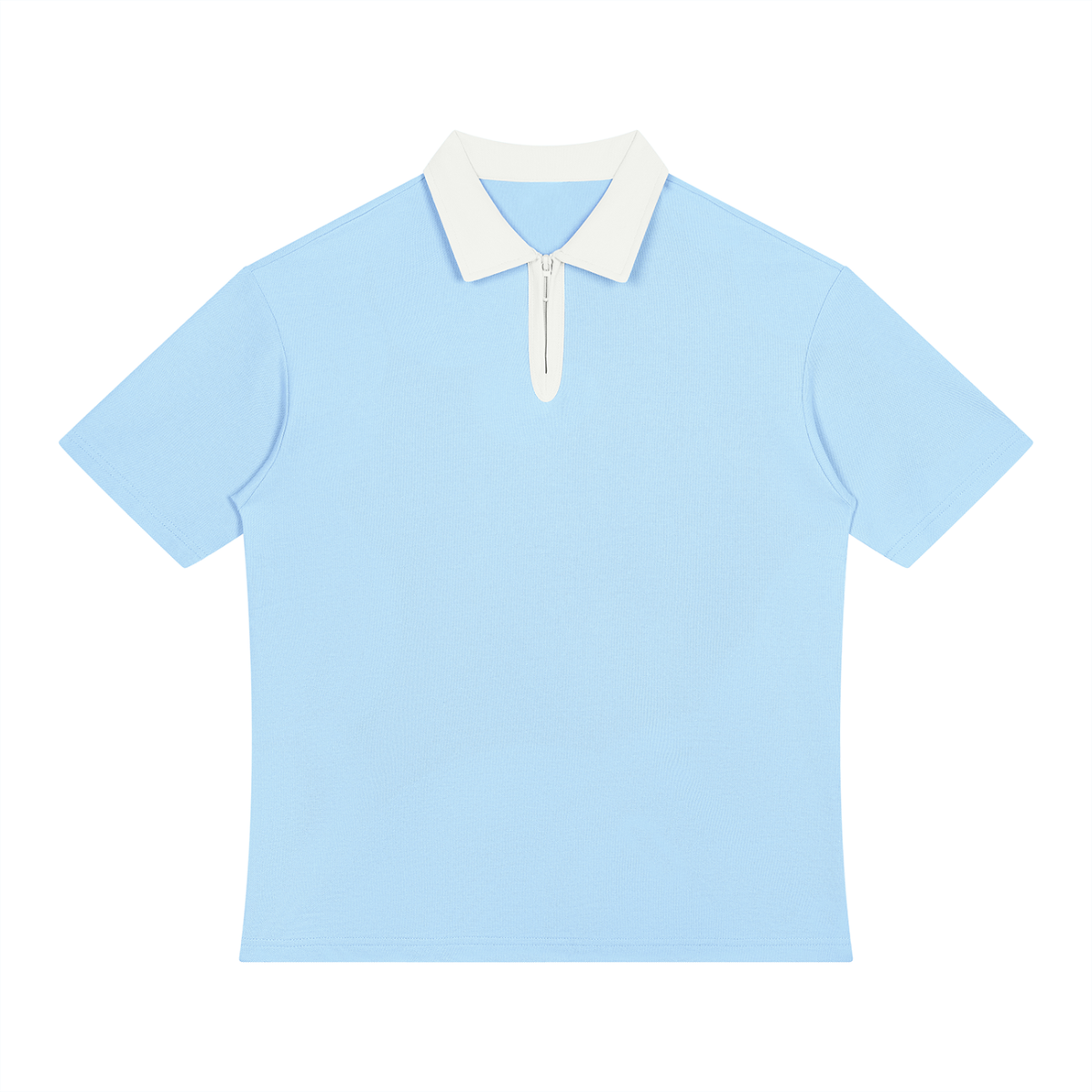 Unisex Color Block Quarter-Zip Polo Shirt in light blue with white