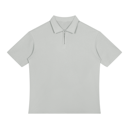Unisex Color Block Quarter-Zip Polo Shirt in light gray