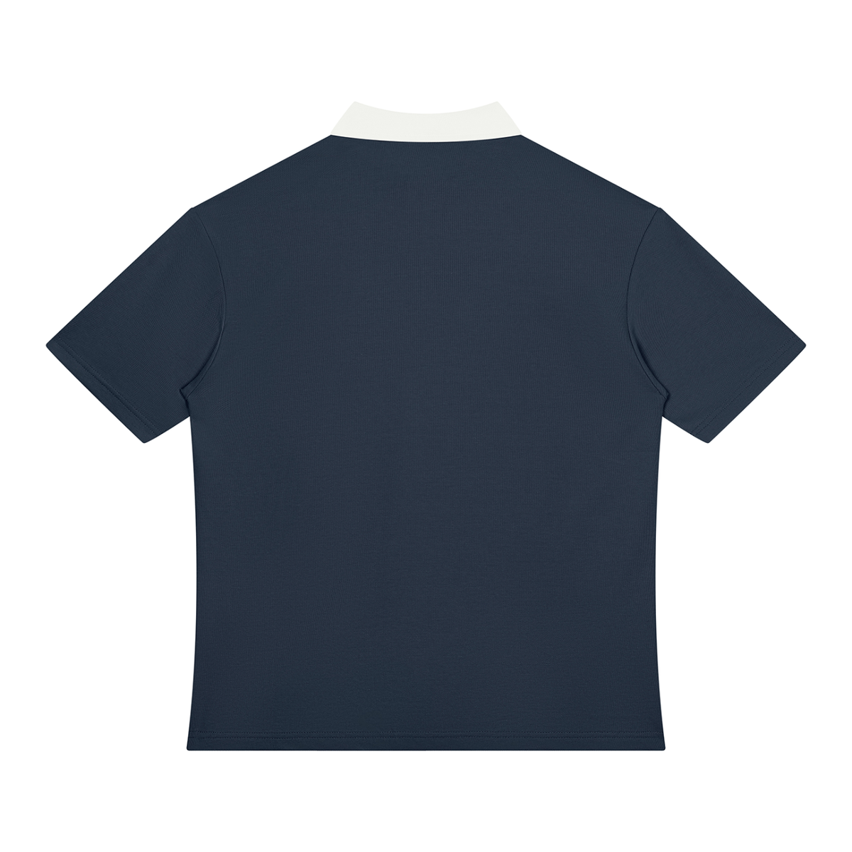 Unisex Color Block Quarter-Zip Polo Shirt in navy blue with white, alternate angle