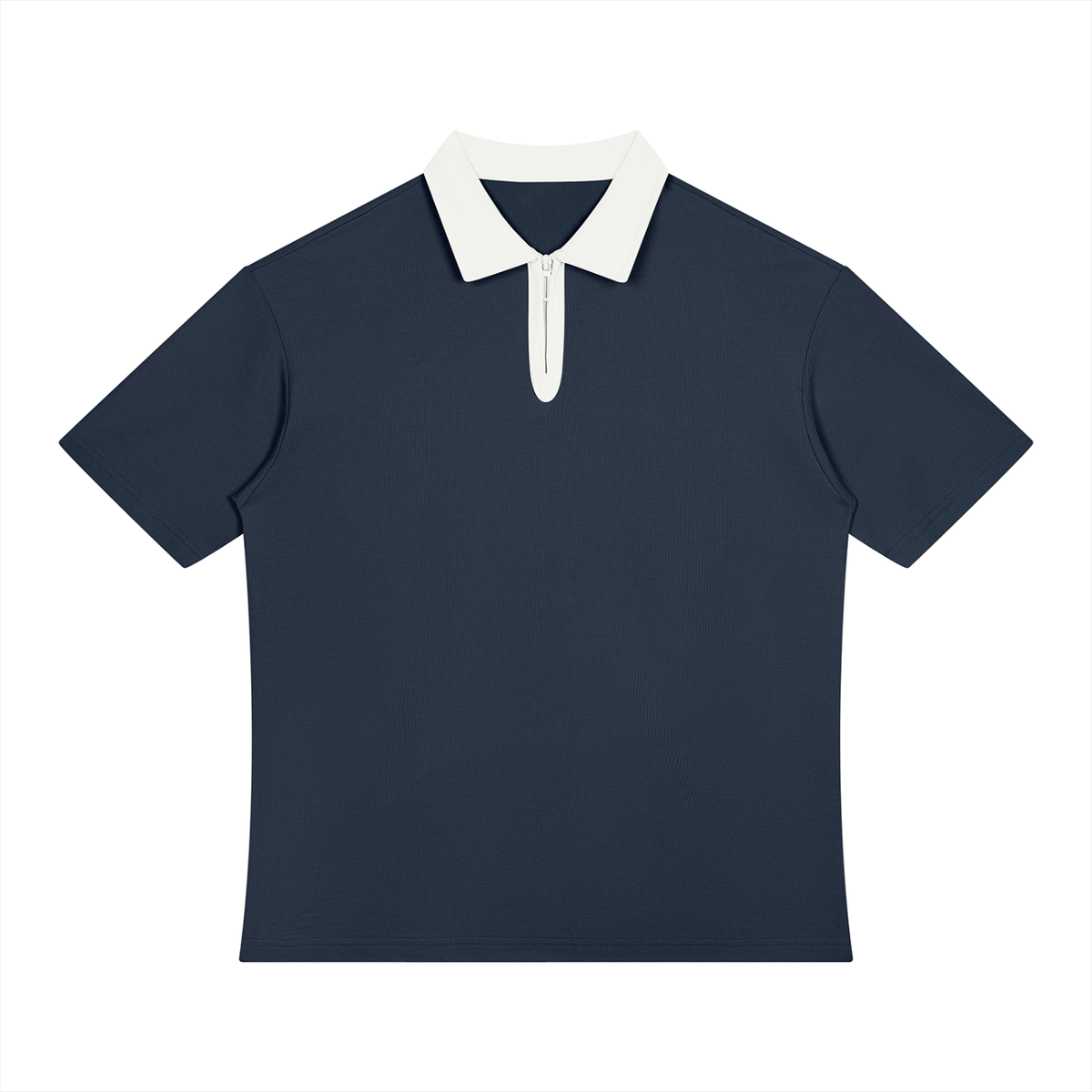 Unisex Color Block Quarter-Zip Polo Shirt in navy blue with white