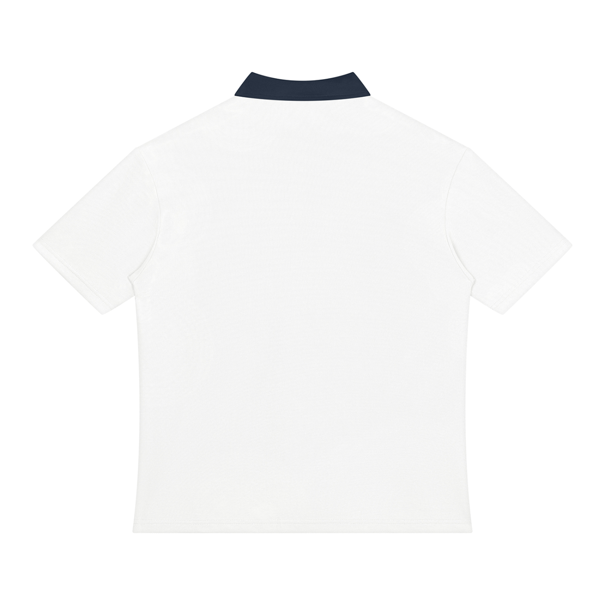 Unisex Color Block Quarter-Zip Polo Shirt in white with navy blue, alternate angle