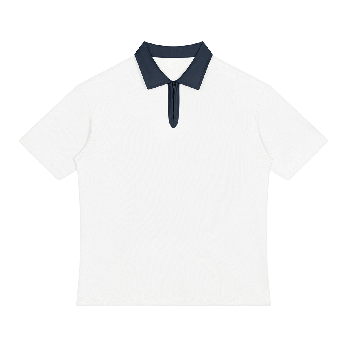 Unisex Color Block Quarter-Zip Polo Shirt in white with navy blue
