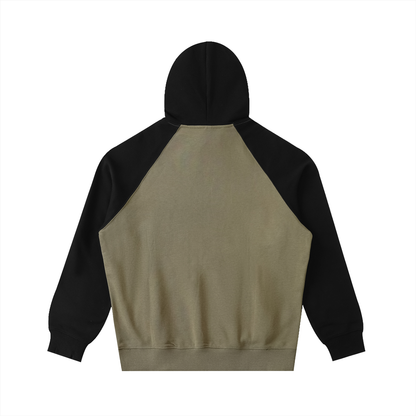 Unisex Color-Block Raglan Sleeve Hoodie in gray green with black, alternate angle