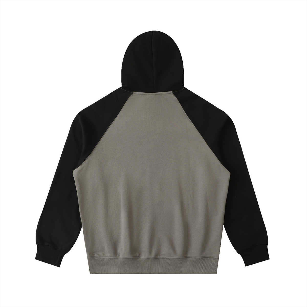 Unisex Color-Block Raglan Sleeve Hoodie in gray with black, alternate angle