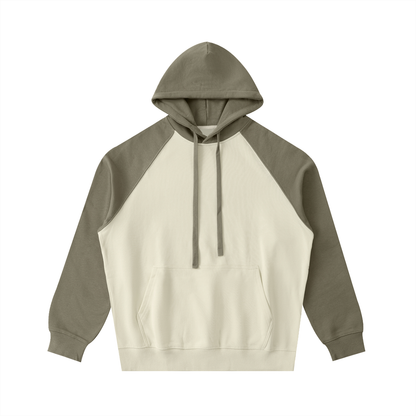 Unisex Color-Block Raglan Sleeve Hoodie in mild apricot with gray green