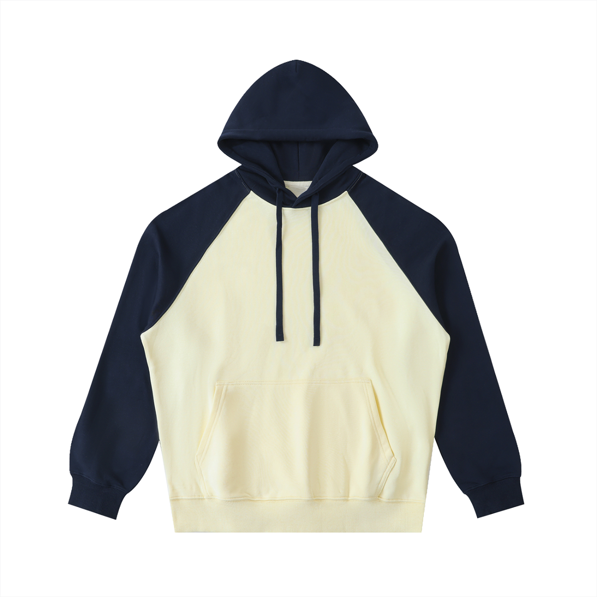 Unisex Color-Block Raglan Sleeve Hoodie in mild apricot with navy blue