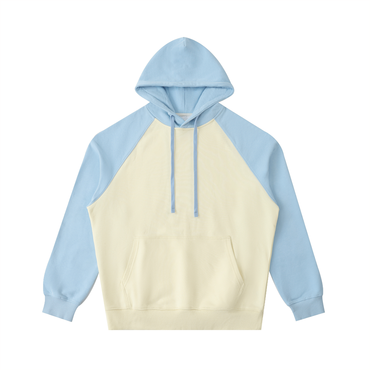 Unisex Color-Block Raglan Sleeve Hoodie in mild apricot with sky blue