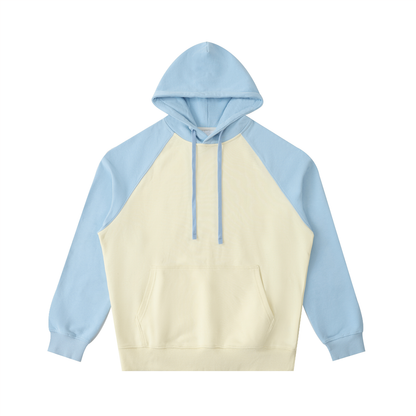 Unisex Color-Block Raglan Sleeve Hoodie in mild apricot with sky blue