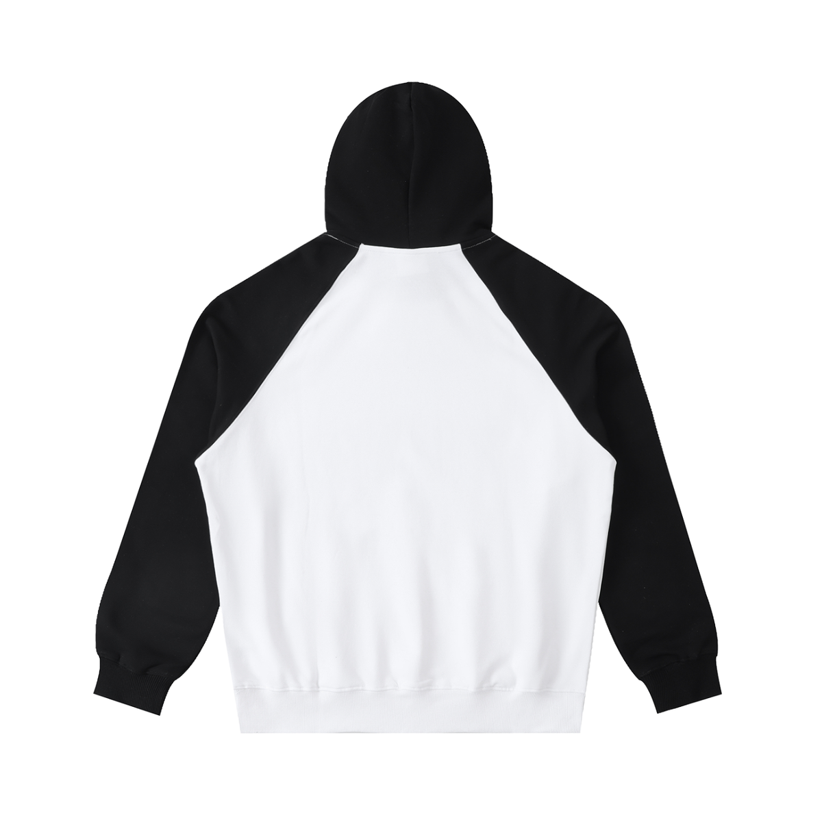 Unisex Color-Block Raglan Sleeve Hoodie in white with black, alternate angle