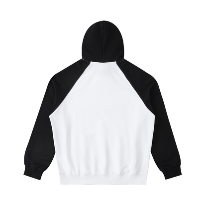 Unisex Color-Block Raglan Sleeve Hoodie in white with black, alternate angle