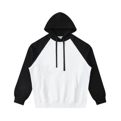 Unisex Color-Block Raglan Sleeve Hoodie in white with black
