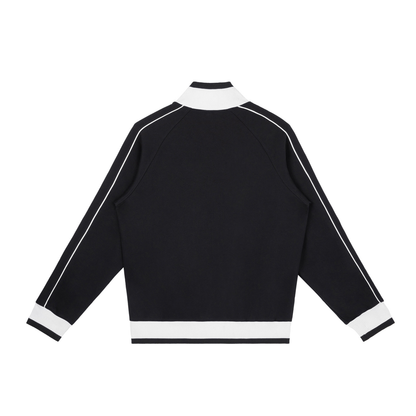 Unisex Color Block Raglan Sleeve Zip Track Jacket in black, alternate angle