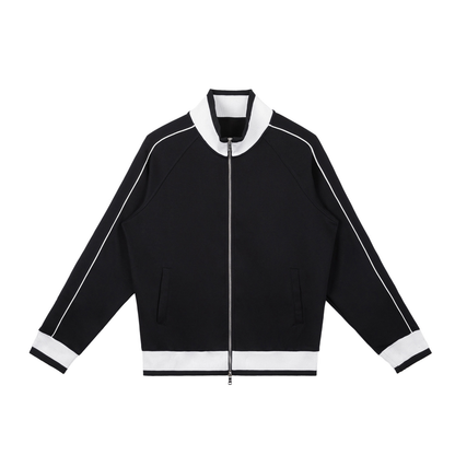 Unisex Color Block Raglan Sleeve Zip Track Jacket in black