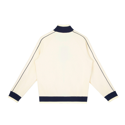 Unisex Color Block Raglan Sleeve Zip Track Jacket in mild apricot, alternate angle