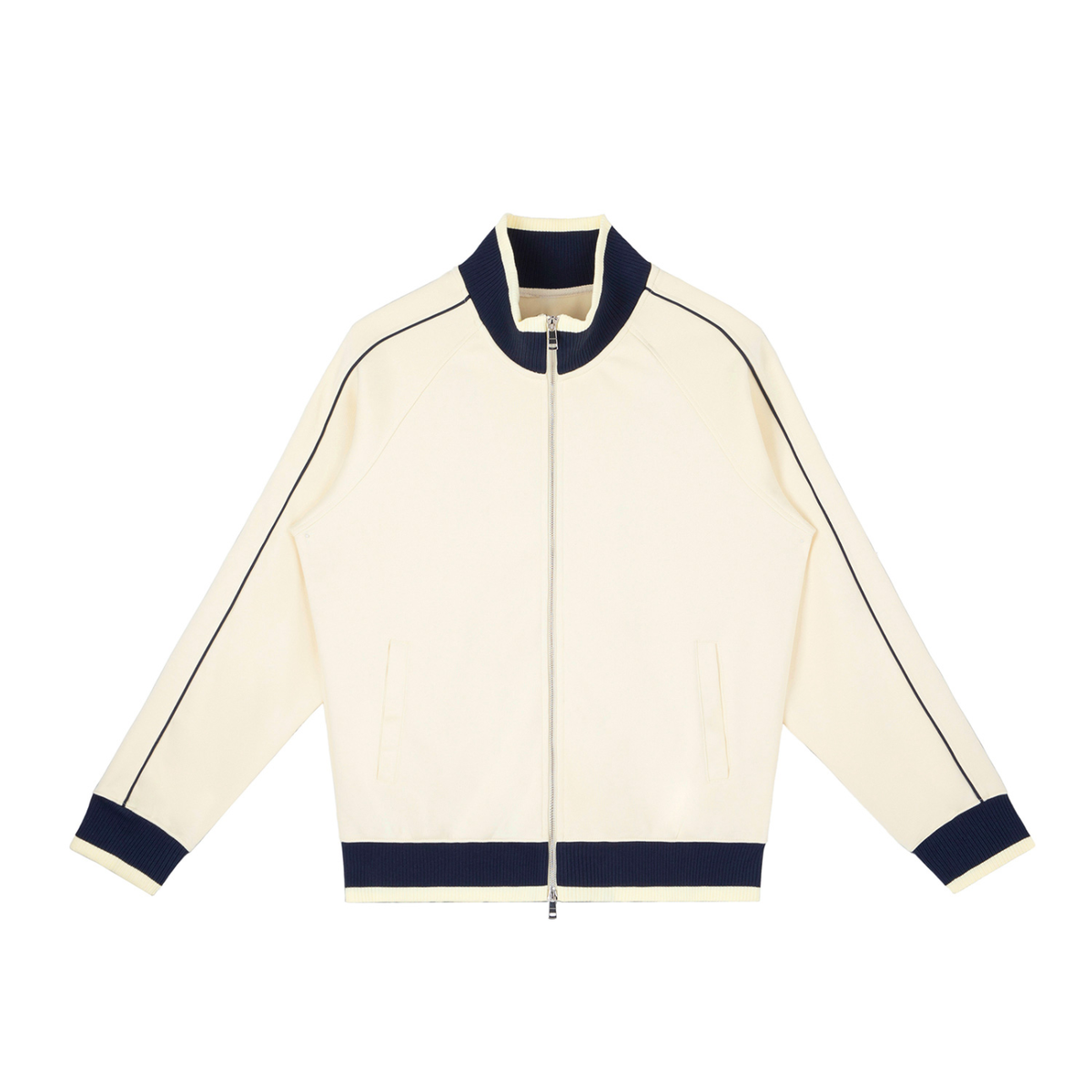 Unisex Color Block Raglan Sleeve Zip Track Jacket in mild apricot