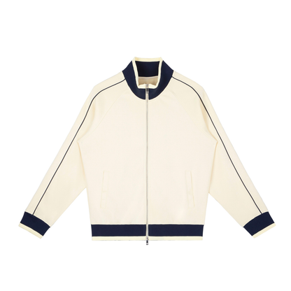 Unisex Color Block Raglan Sleeve Zip Track Jacket in mild apricot