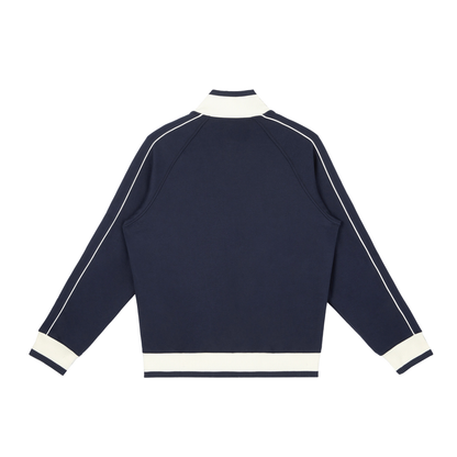 Unisex Color Block Raglan Sleeve Zip Track Jacket in navy blue, alternate angle