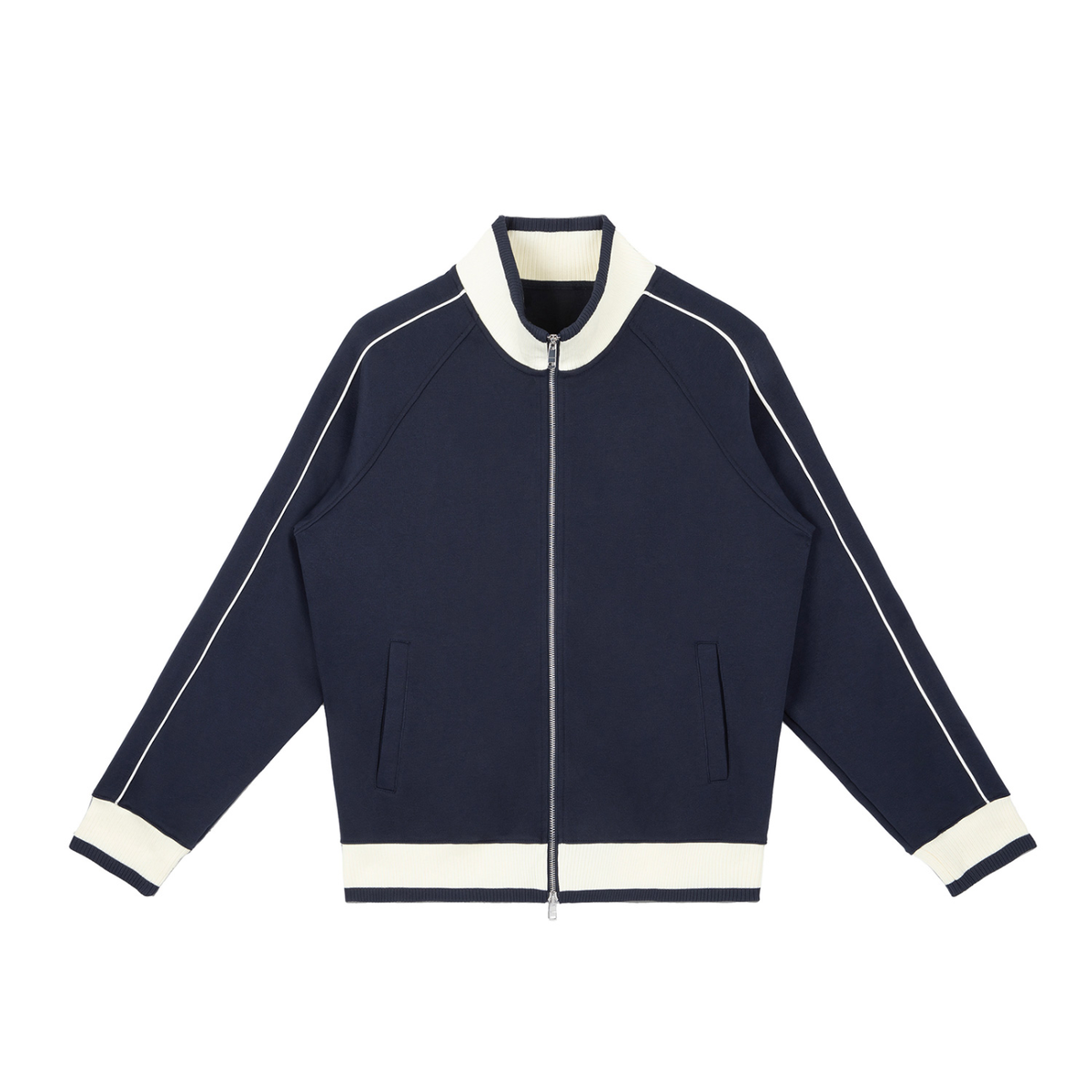 Unisex Color Block Raglan Sleeve Zip Track Jacket in navy blue
