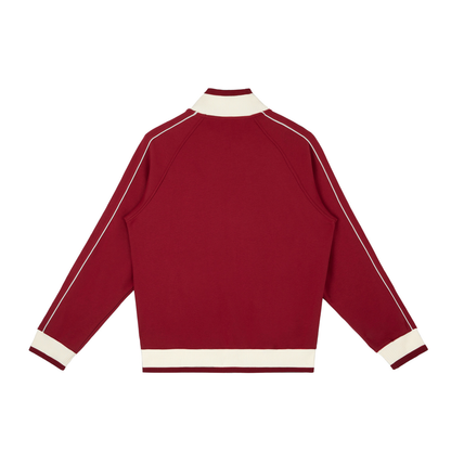 Unisex Color Block Raglan Sleeve Zip Track Jacket in red, alternate angle