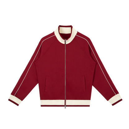 Unisex Color Block Raglan Sleeve Zip Track Jacket in red