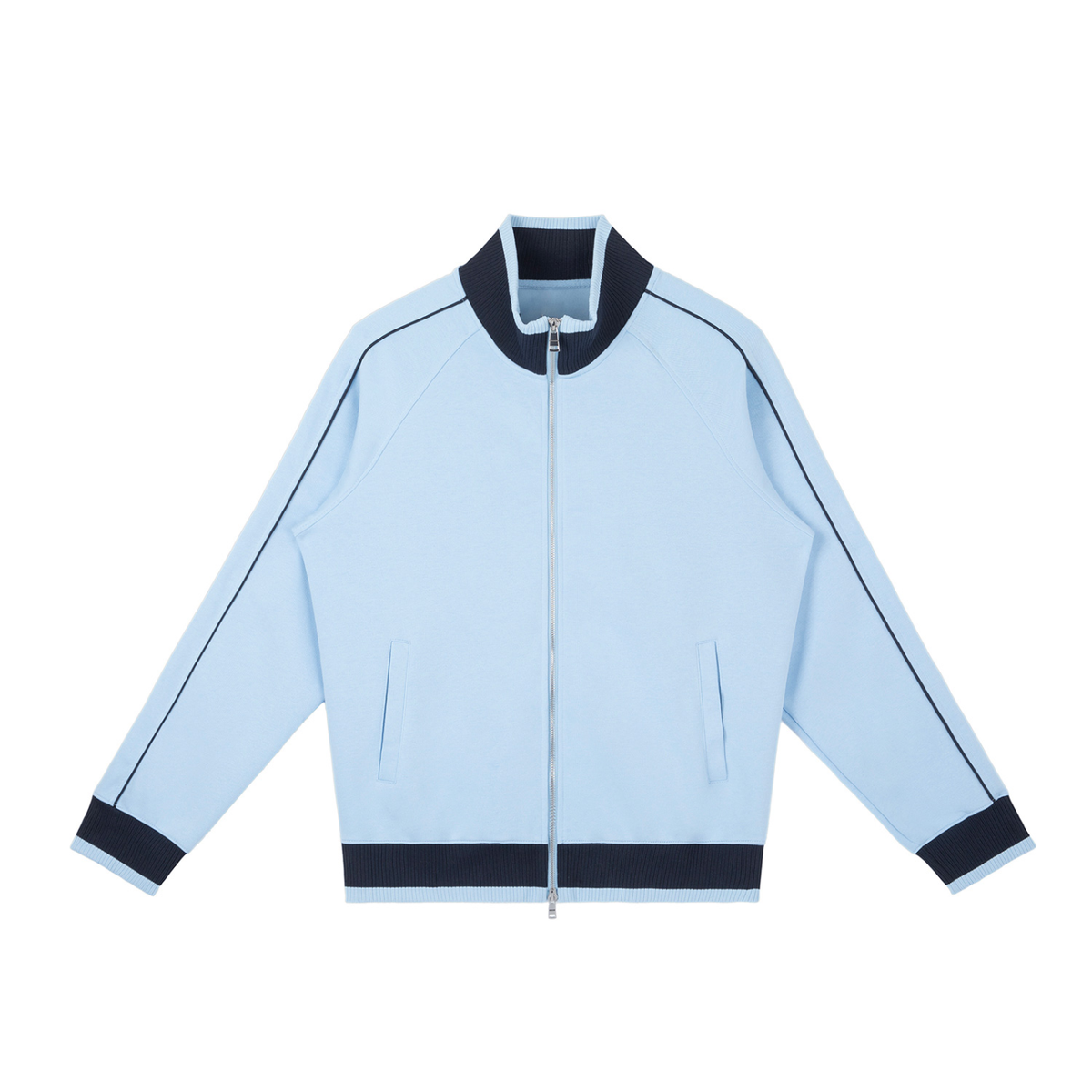 Unisex Color Block Raglan Sleeve Zip Track Jacket in sky blue