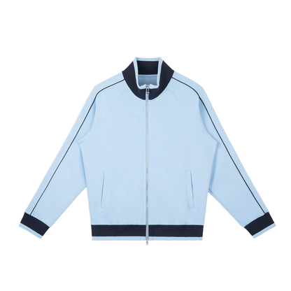 Unisex Color Block Raglan Sleeve Zip Track Jacket in sky blue