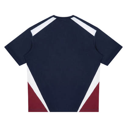 Unisex Color Block T-Shirt in navy blue with white, alternate angle