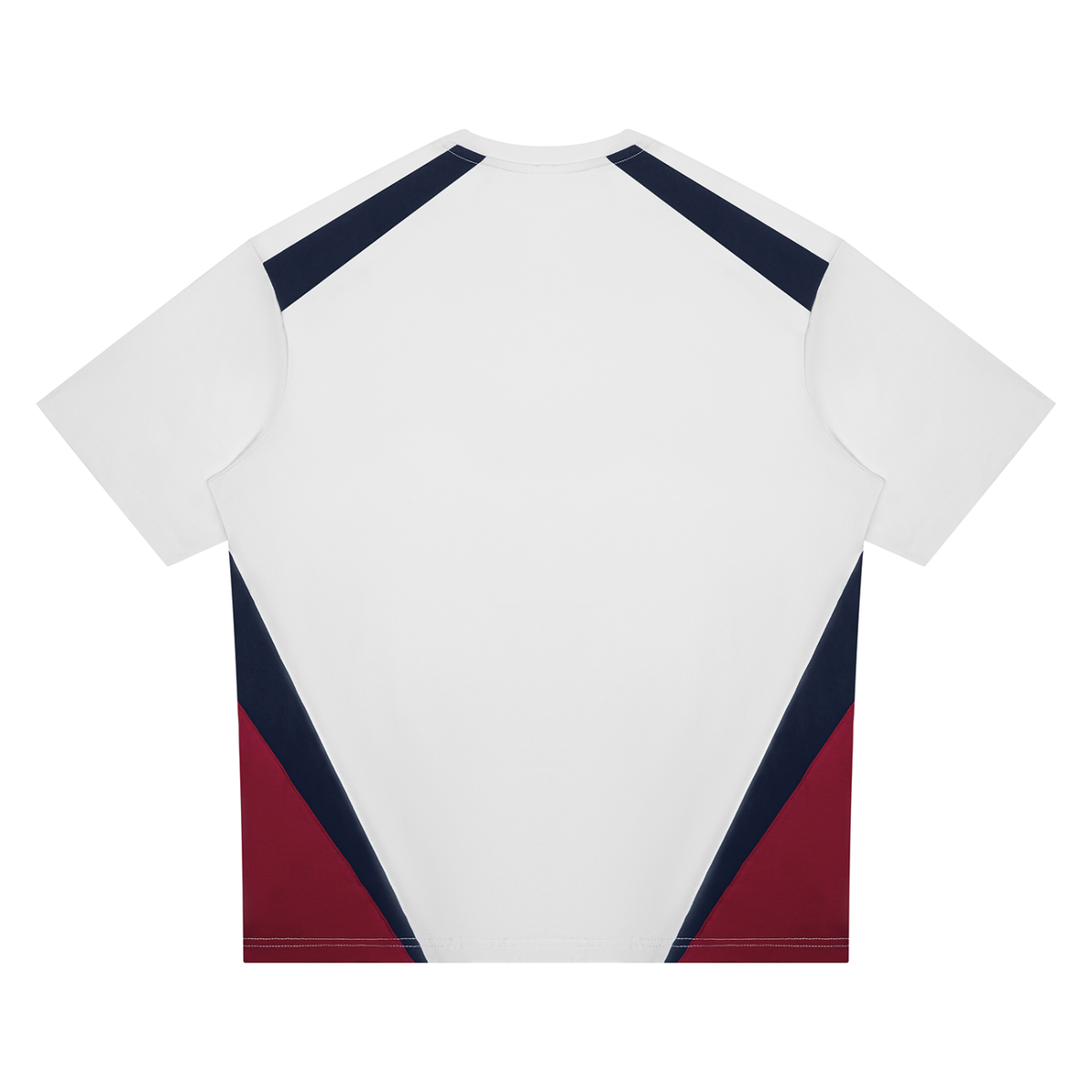 Unisex Color Block T-Shirt in white with navy blue, alternate angle