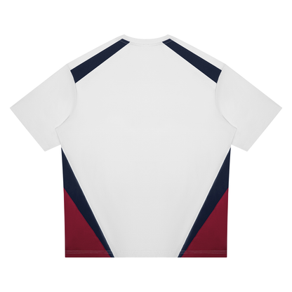 Unisex Color Block T-Shirt in white with navy blue, alternate angle