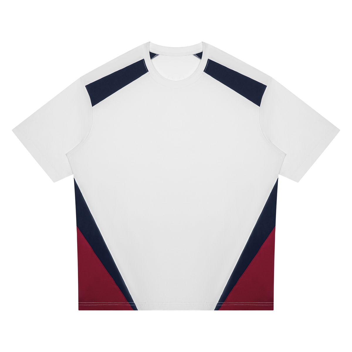 Unisex Color Block T-Shirt in white with navy blue