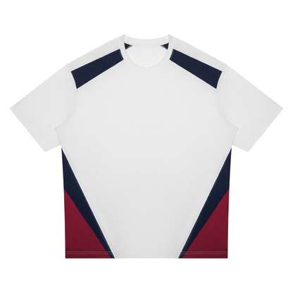 Unisex Color Block T-Shirt in white with navy blue
