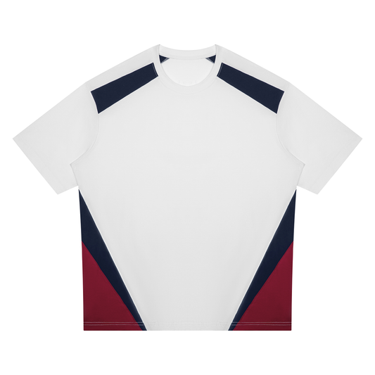 Unisex Color Block T-Shirt in white with navy blue