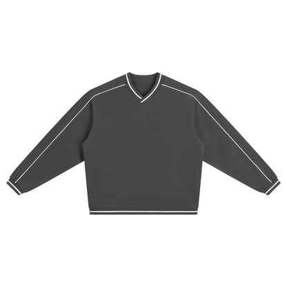 Unisex Color Block V-Neck Sweatshirt in dark gray