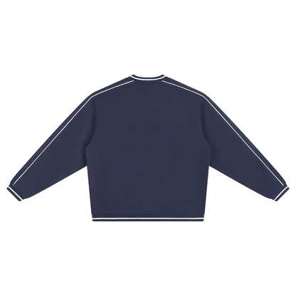 Unisex Color Block V-Neck Sweatshirt in navy blue, alternate angle