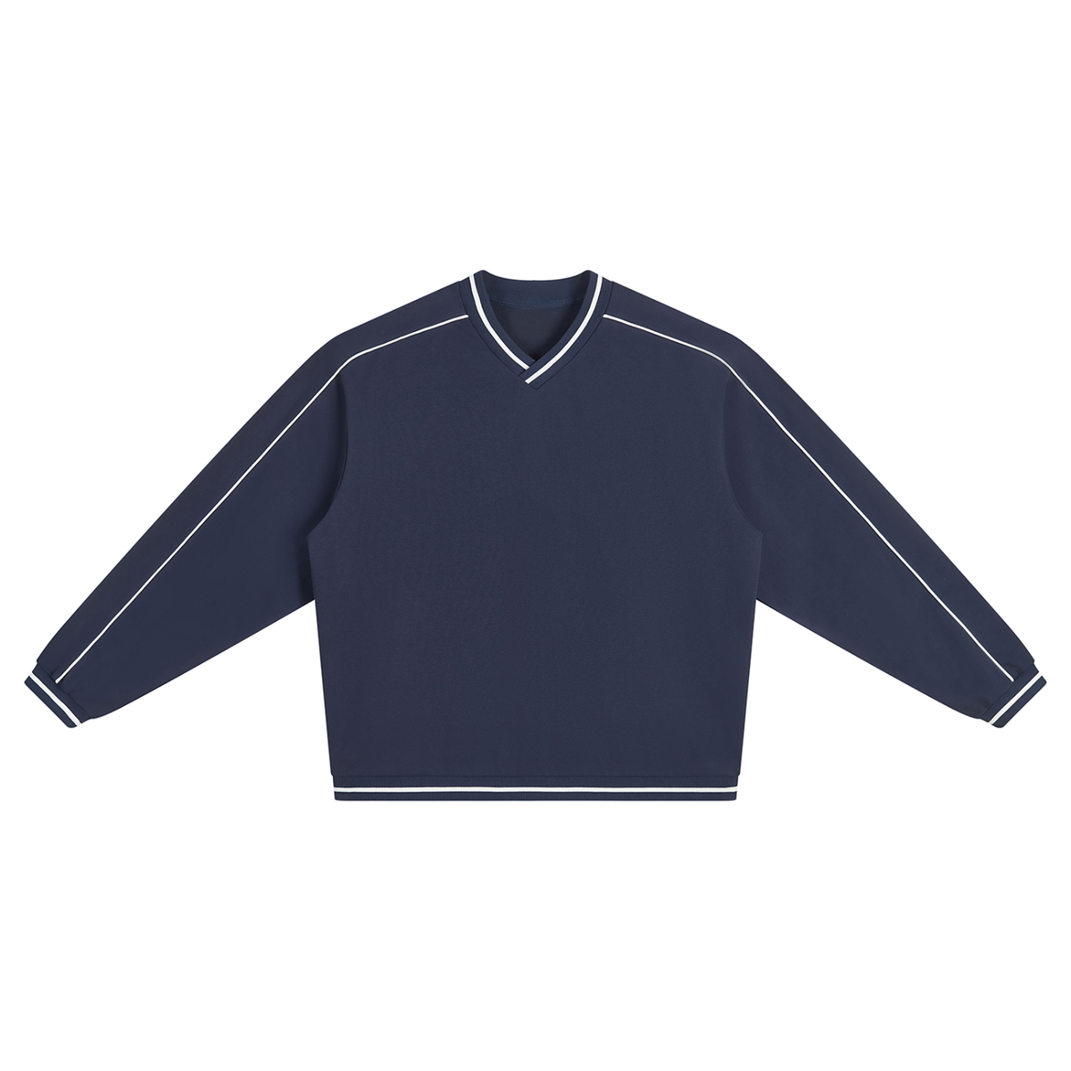Unisex Color Block V-Neck Sweatshirt in navy blue