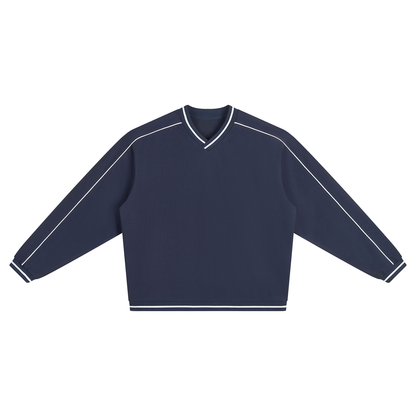 Unisex Color Block V-Neck Sweatshirt in navy blue